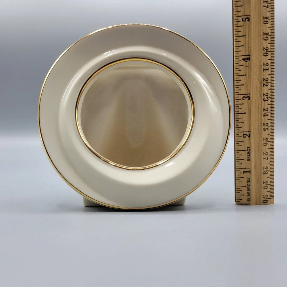 Vintage Ceramic Lenox Round Picture Frame Ivory & Gold Trim 5